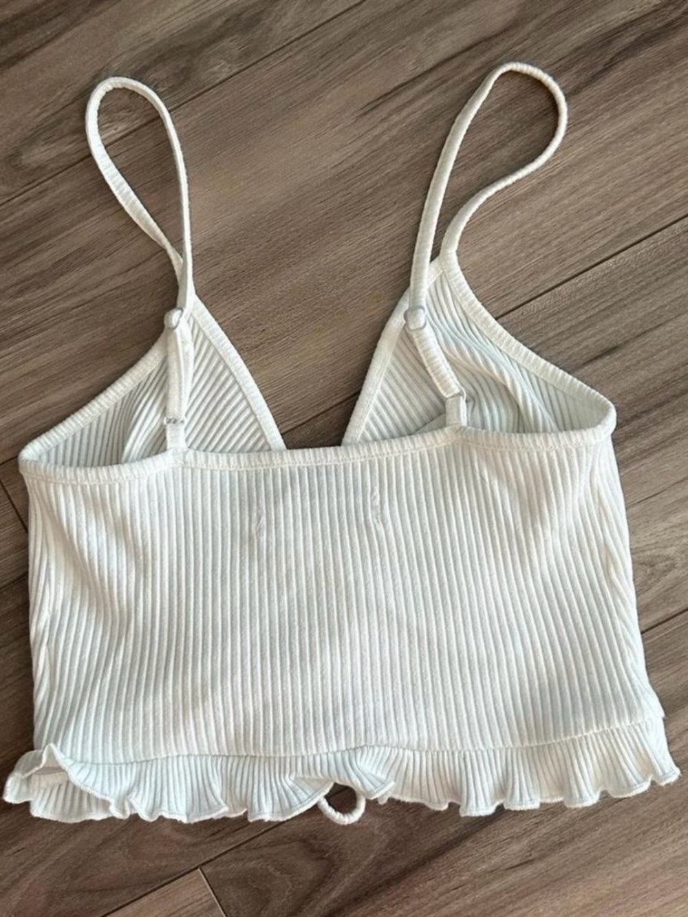 White Ruched Ribbed Crop Tank Top - - Picture 2 of 2